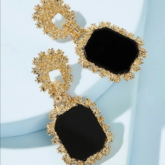 My Added Sparkle Jewelry - Black and Gold Geometric Drop Earrings